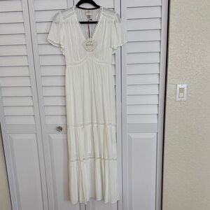 LoveShack Fancy White Maxi Dress with Lace Details